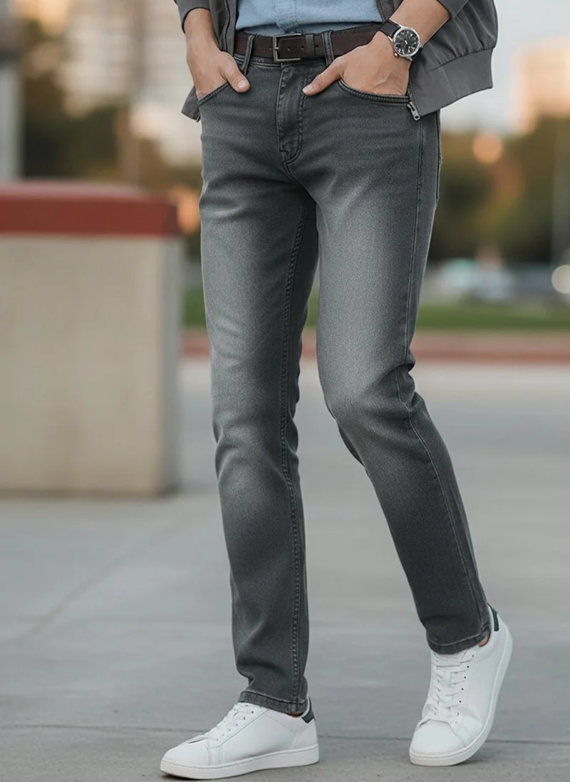 Urbano Fashion Men's Grey Slim Fit Stretch Jeans